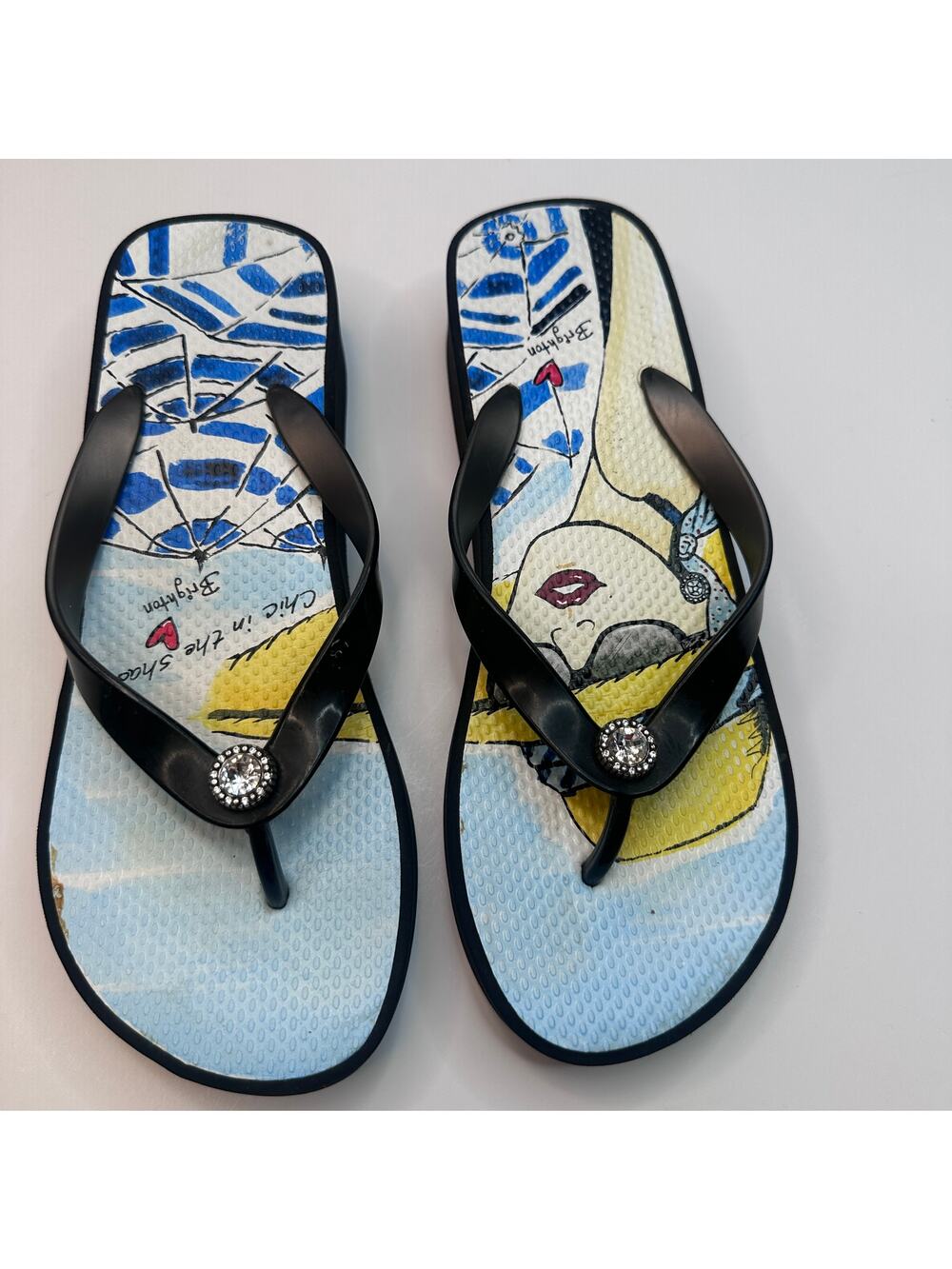 Brighton Coastal Beach Graphic Wedge Flip Flops